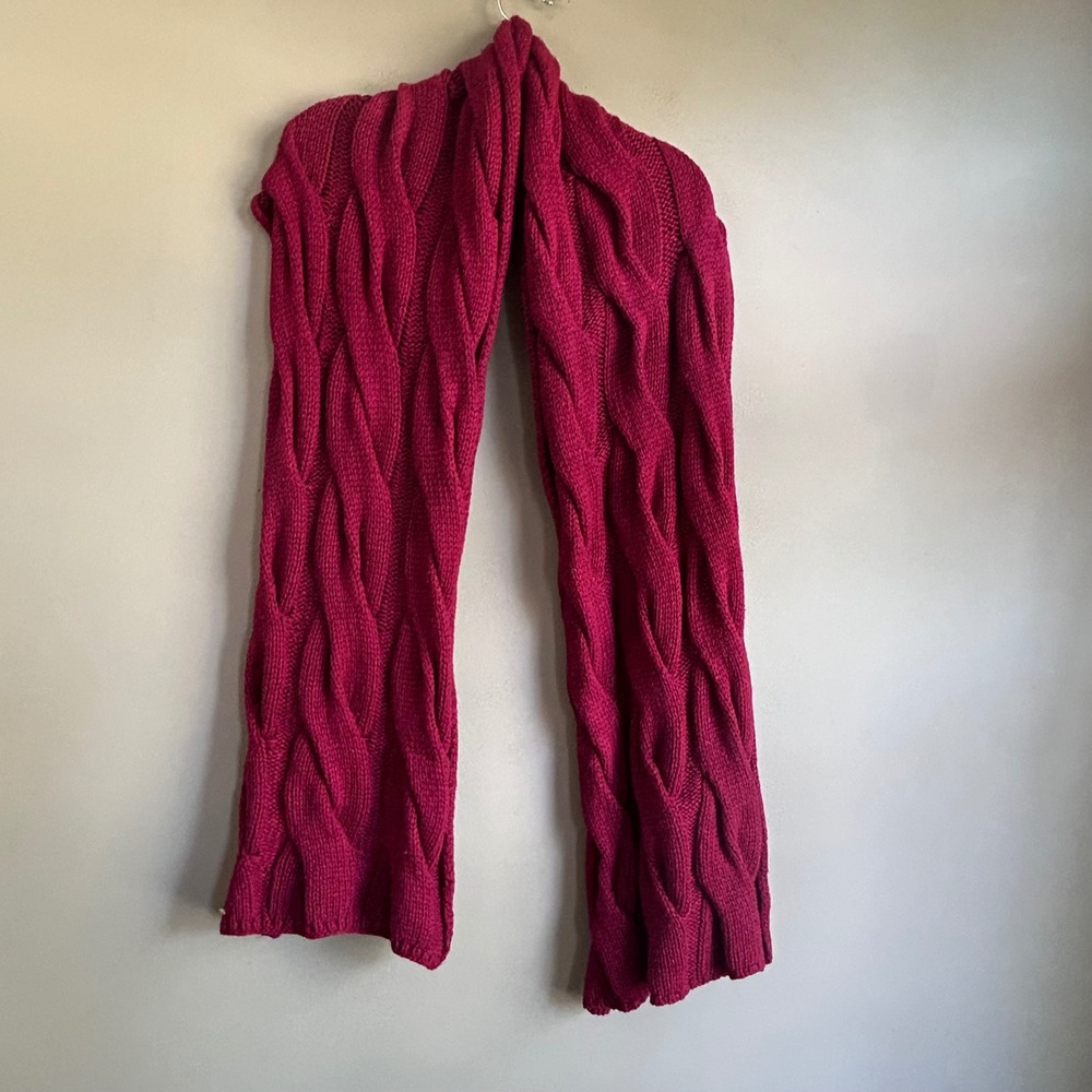 Polo Ralph Lauren Burgundy Cable Knit Wool Blend Scarf 79 Inch RLAW-GLC19-TA